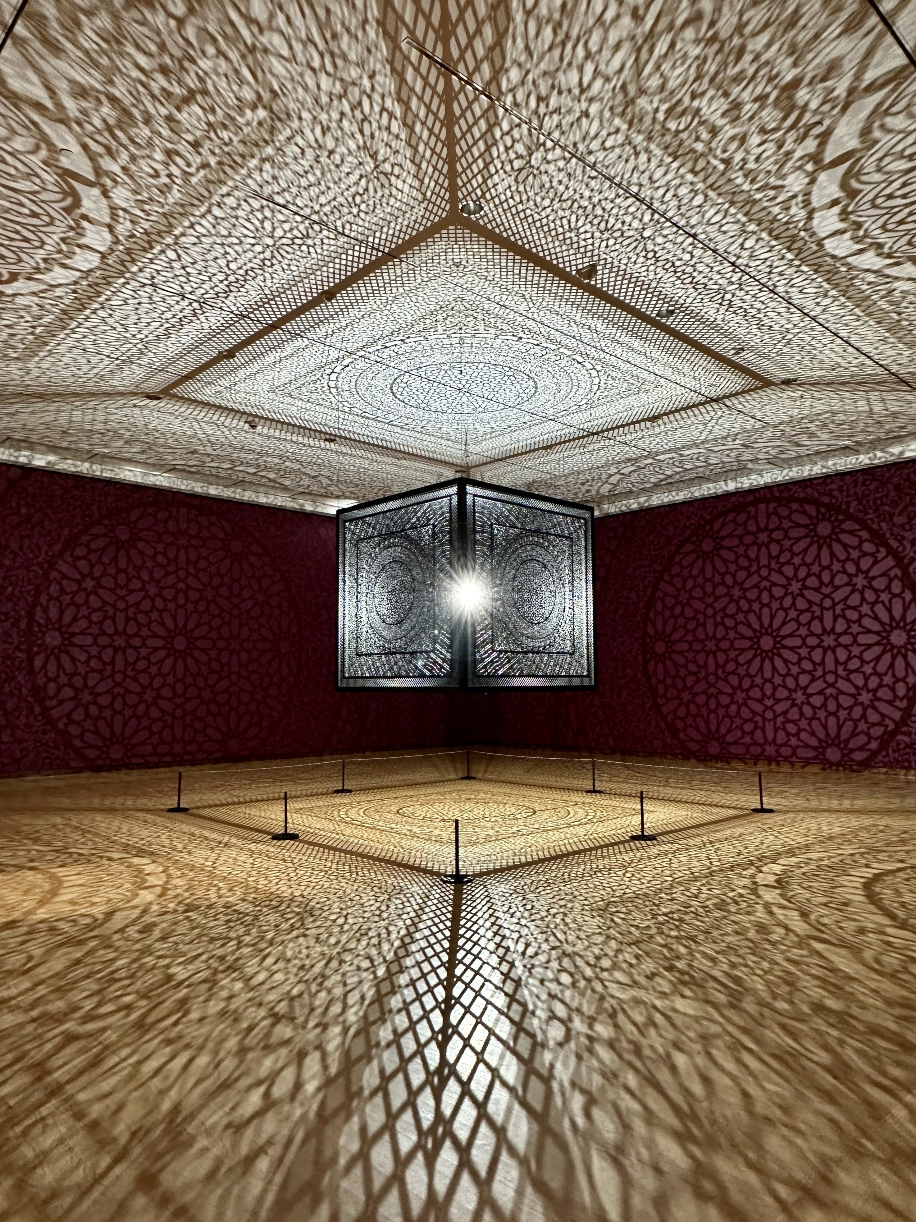 Anila Quayyum Agha, "Intersections," 2013, Lacquered steel and halogen bulb, 78" x 78" x 78"