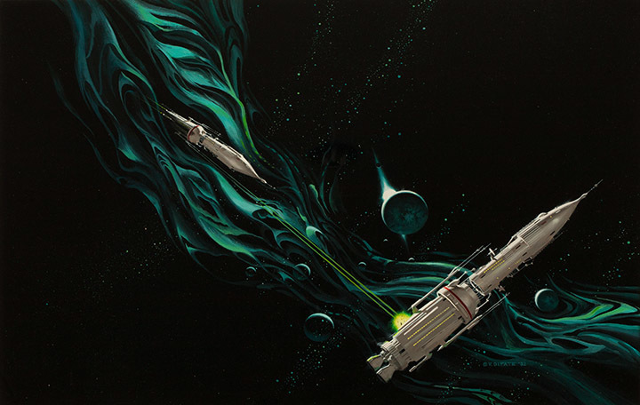 Vincent DiFate, "Space is a Form Turned in on Itself,"  1992, Acrylic on hardboard, 15 3/4 x 23 1/2 in., Gift of the artist