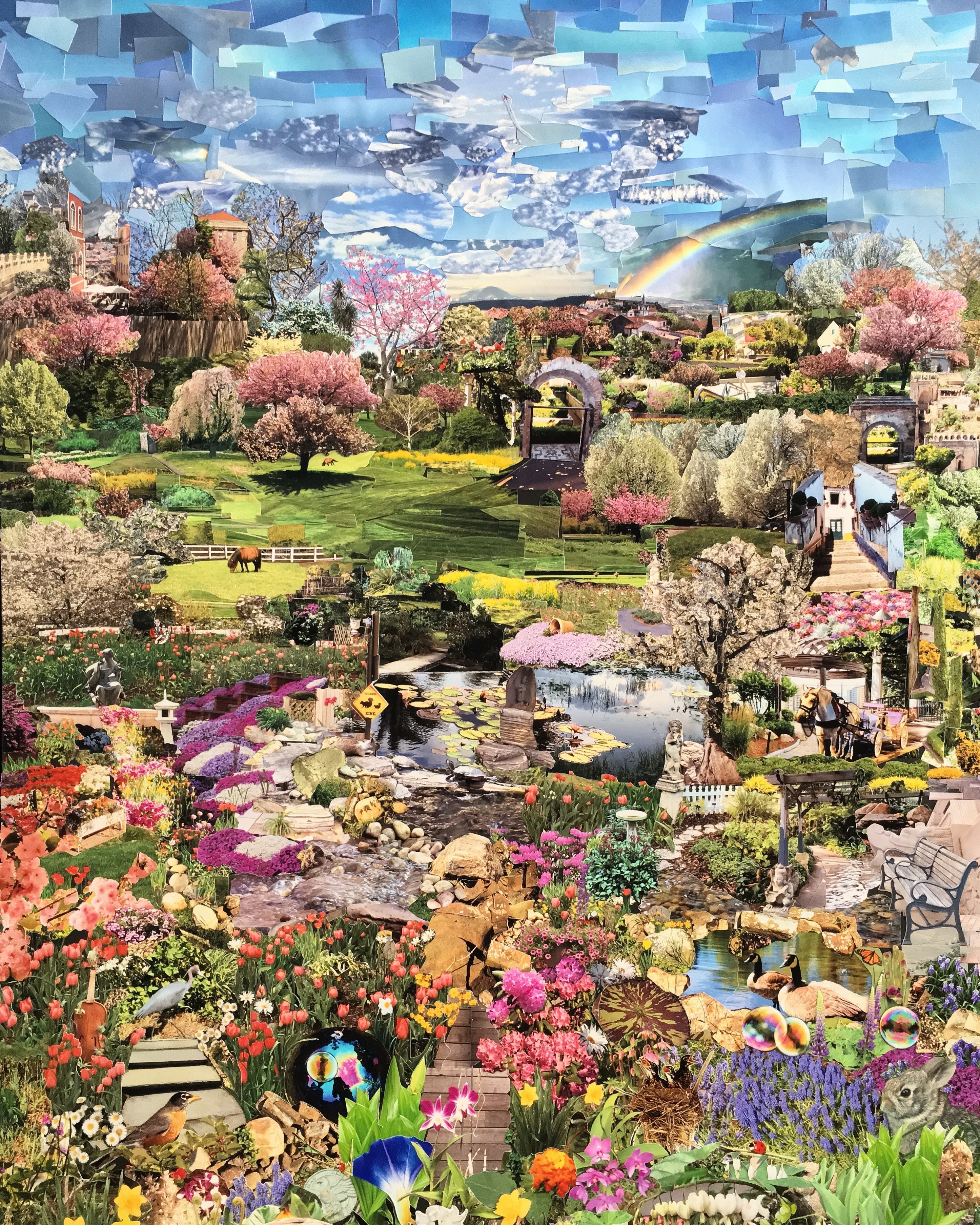 One of four panels, themes “The Four Seasons - Spring Garden,” 40 x 30 in., Created in 2018 in collaboration with the patients and families of the Yale New Haven Children’s Hospital for their Arts for Healing program