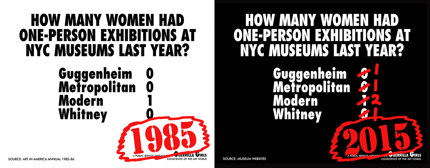 Guerrilla Girls, <i>How Many Women Had Solo Shows At NYC Museums? Recount 1985/2014 </i>, 2015 Copyright © Guerrilla Girls and courtesy of guerrillagirls.com
