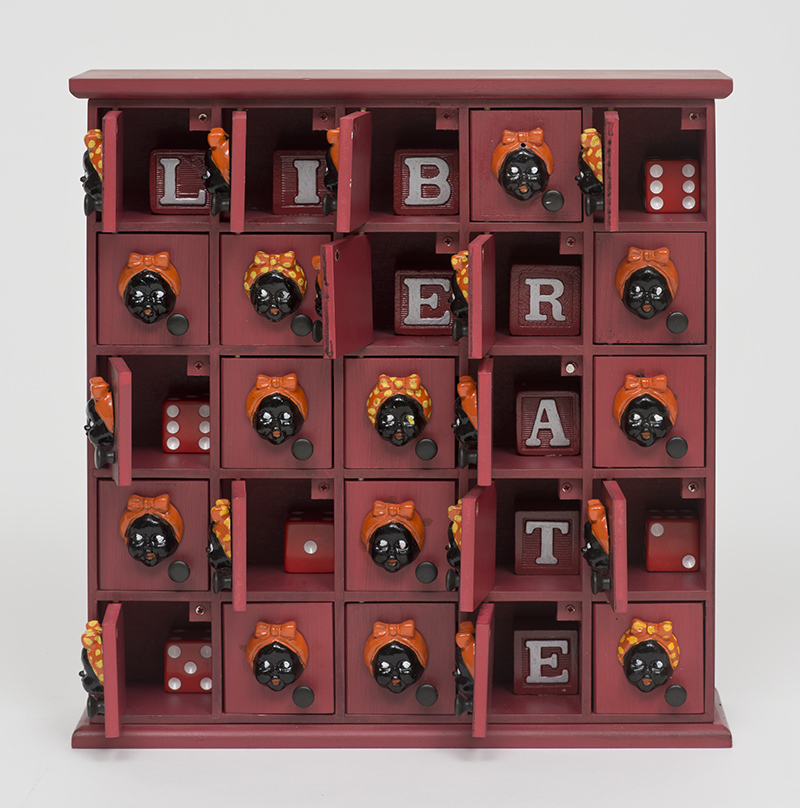 Betye Saar, <i>Liberate (25 mammies)</i>, 2015, Mixed media assemblage, 12 x 11.33 x 2.5 in., Photo Courtesy of the artist and Roberts Projects, Los Angeles, California; Photo Brian Forrest