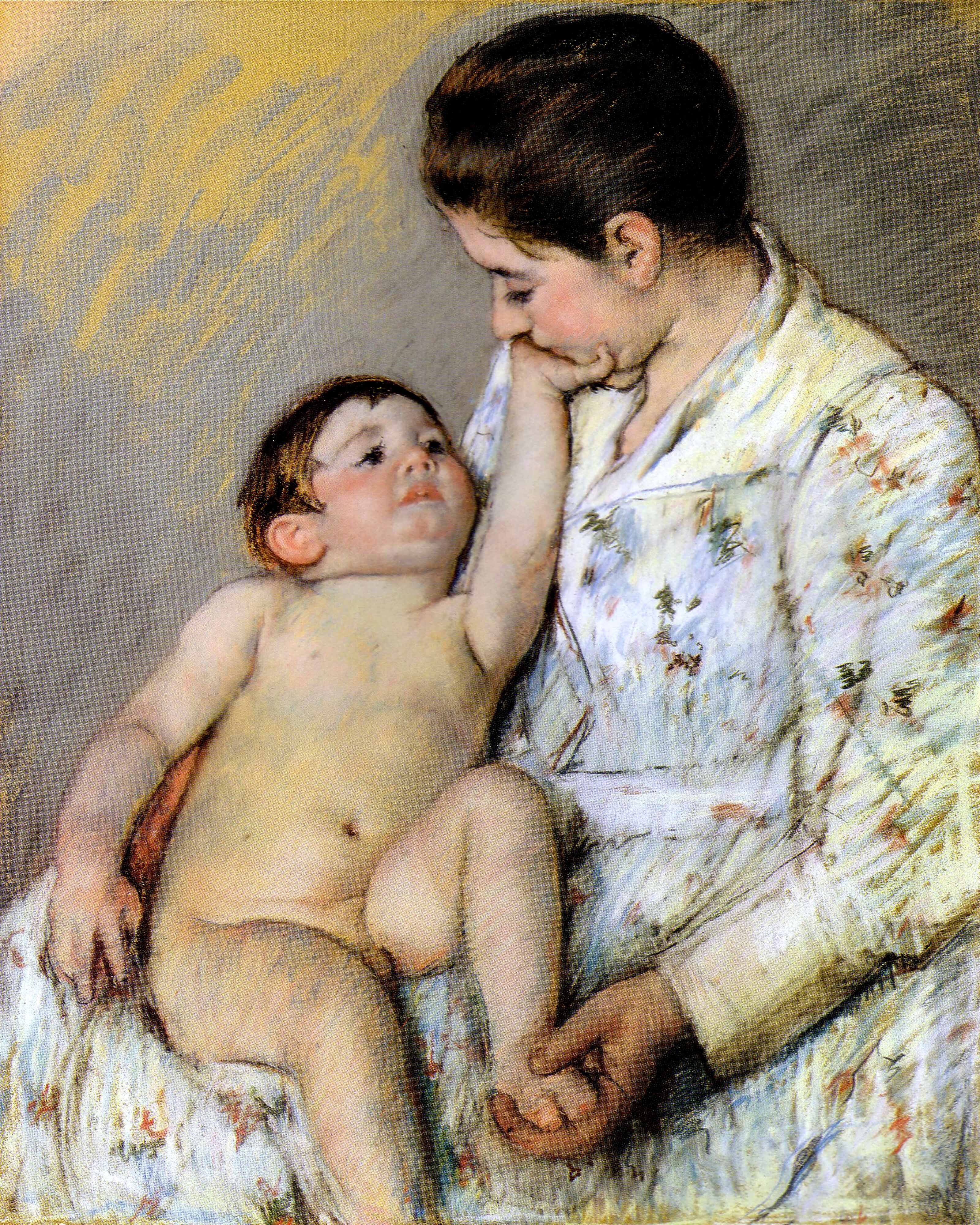 Mary Stevenson Cassatt (1844-1926), "A Caress," 1891, Pastel on paper, 29 1/4 x 23 3/4 in. (74.3 x 60.3 cm), Harriet Russell Stanley Fund, 1948.14