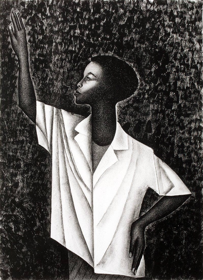 Elizabeth Catlett, <i>Waving</i>, 1989, Lithograph, 23 3/8 x 17 in., New Britain Museum of American Art, Jane and Victor Darnell Fund, 1993.60