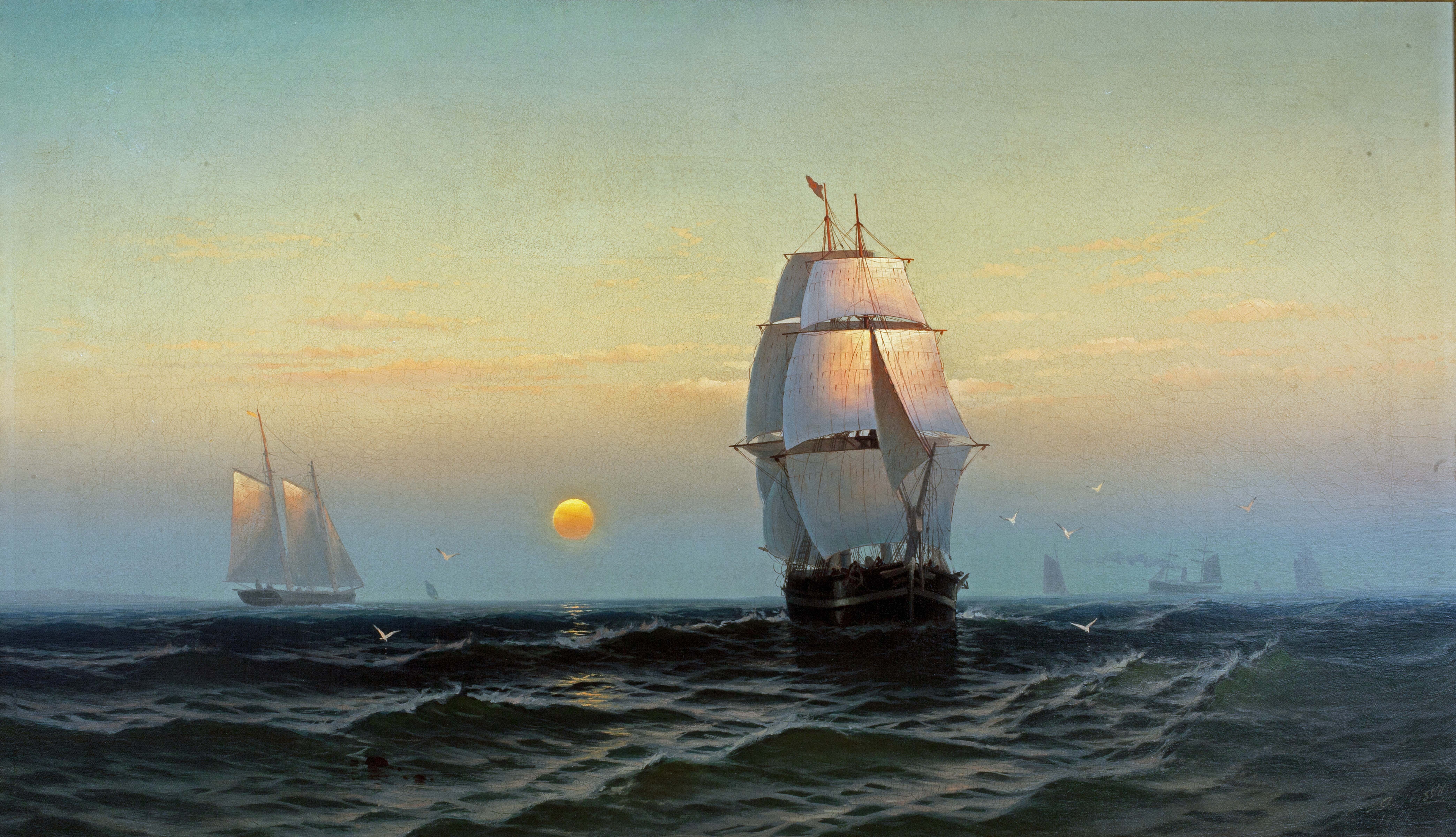 George Emerick Essig, "The Voyage Nearly Ended," 1877, Oil on canvas, Image: 29 × 50 in., Gift of Charles J. and Irene Hamm, 2014.310.32