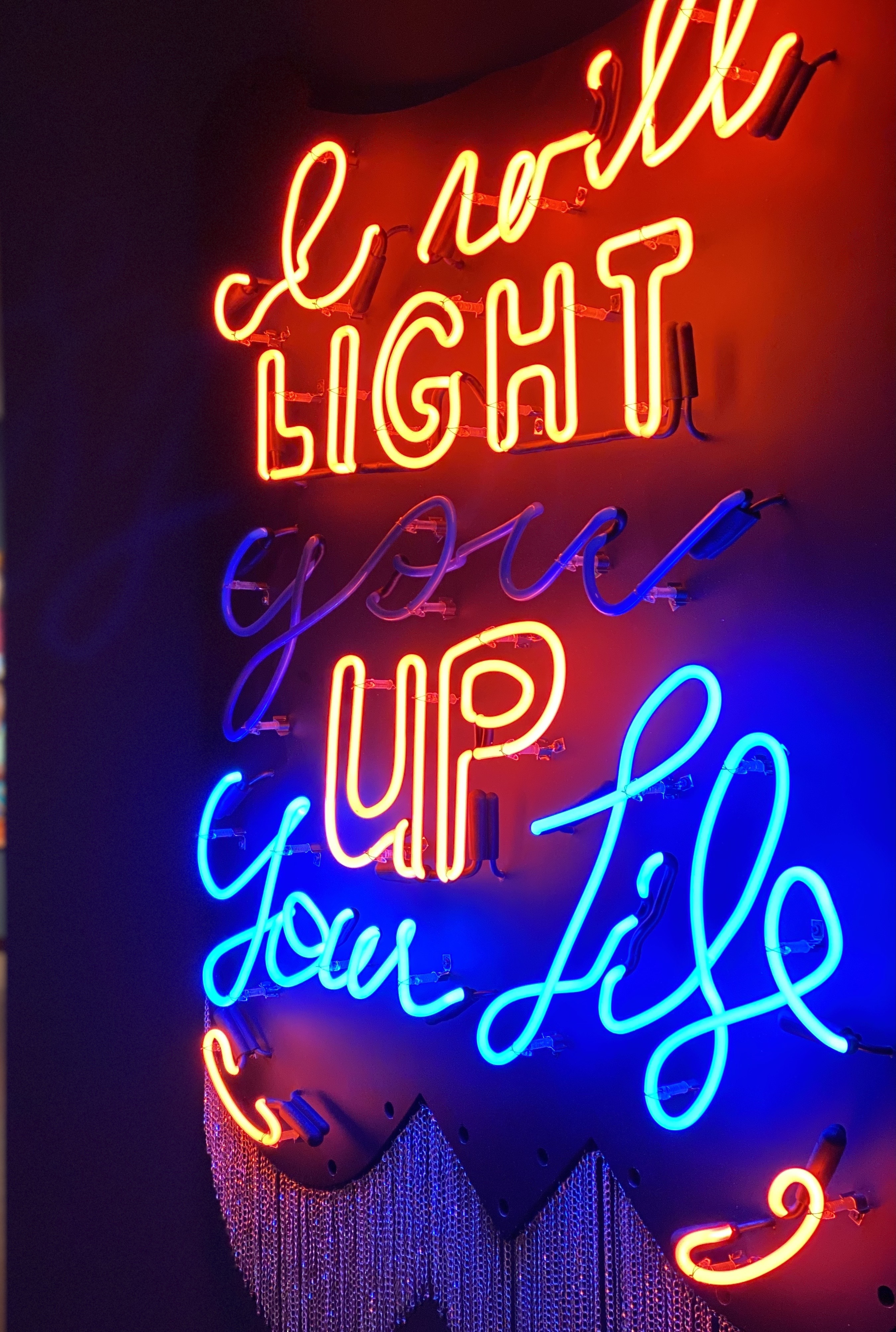 Cauleen Smith, <i>Light up My Life (For Sandra Bland)</i>, 2020, Neon, MDF, paint, faceted hematite and aluminum chain, 48 x 42 in., Courtesy of the Artist and Corbett vs. Dempsey Chicago