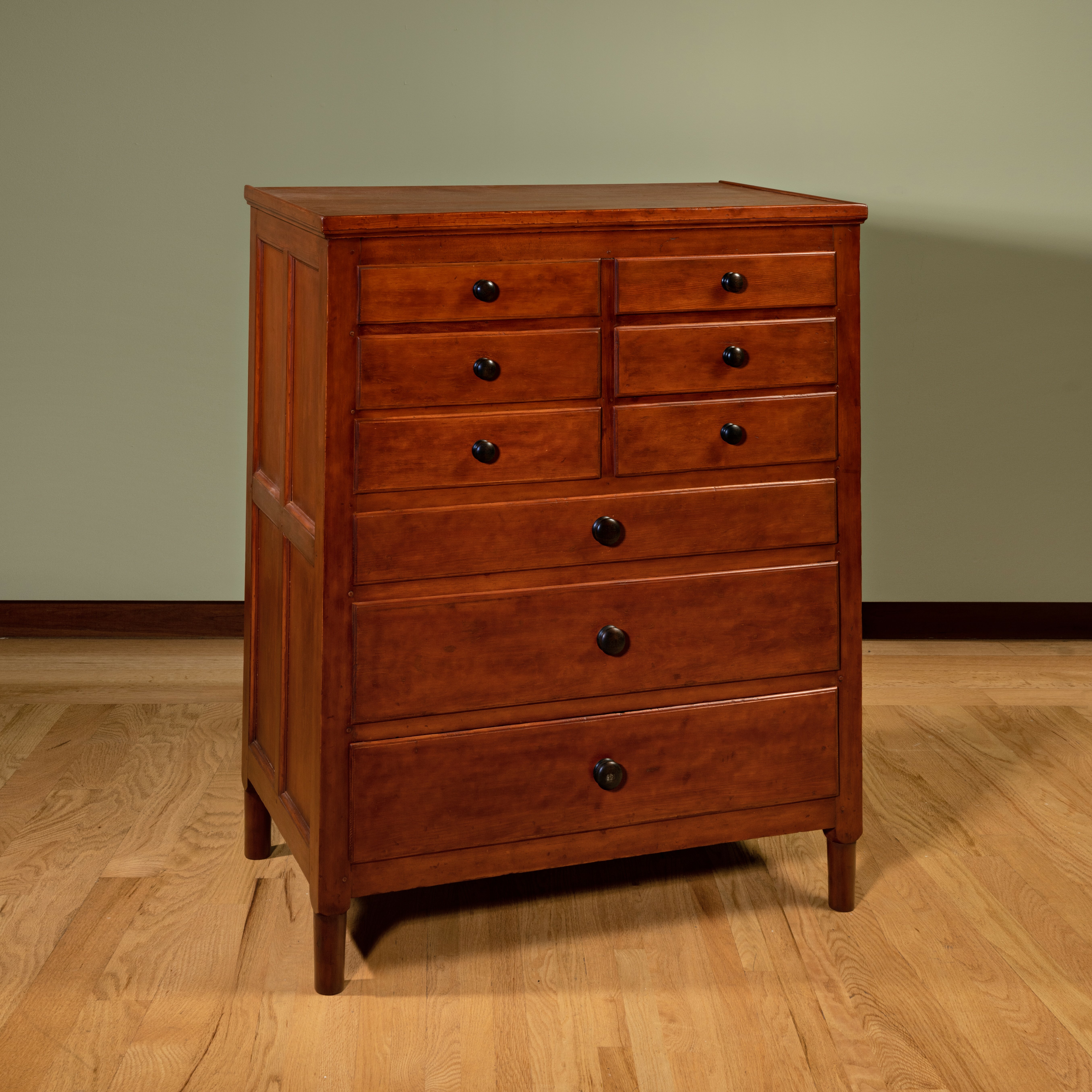 Enfield, NH Shaker Village Chest Of Drawers Pine, hardwood, iron, paint 53 1/2 × 42 3/4 × 25 in. (135.9 × 108.6 × 63.5 cm) Enfield Shaker Museum, 1993.3.147 L.2023.10.3T