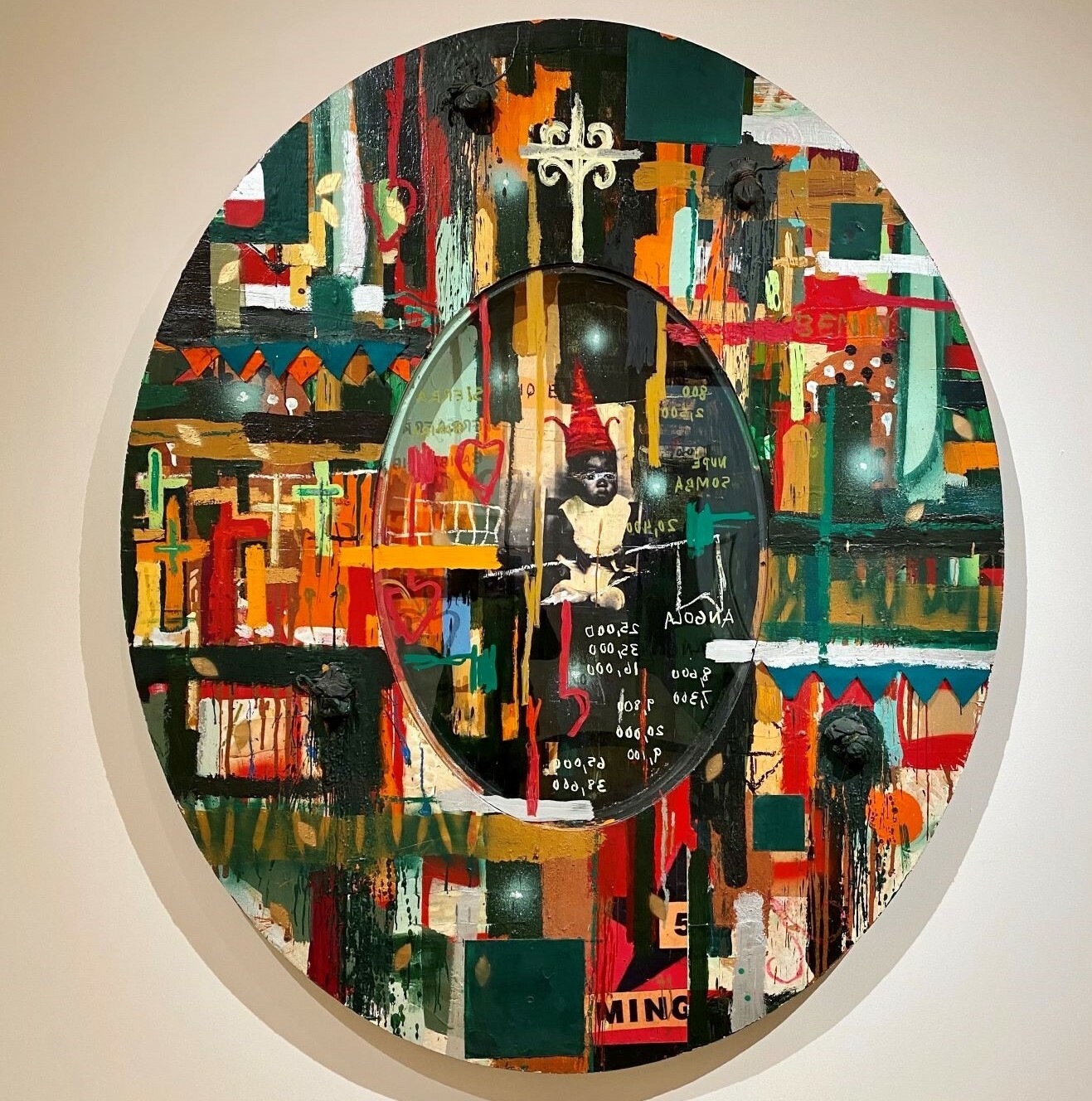 Radcliffe Bailey, "Sacred Cosmos," 2003, Mixed media on wood, 82 x 69 x 5 in., General Purchase Fund, 2004.02